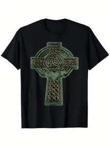 Irish Claddagh Ring Celtic Cross T-Shirt for Men & Women - 100% Cotton 180gsm Breathable Relaxed Fit Unisex Tee, Retro Celtic Knotwork Design, Black, Sizes S-XXXL - Perfect for Casual, Parties, Holidays & St. Patrick's Day