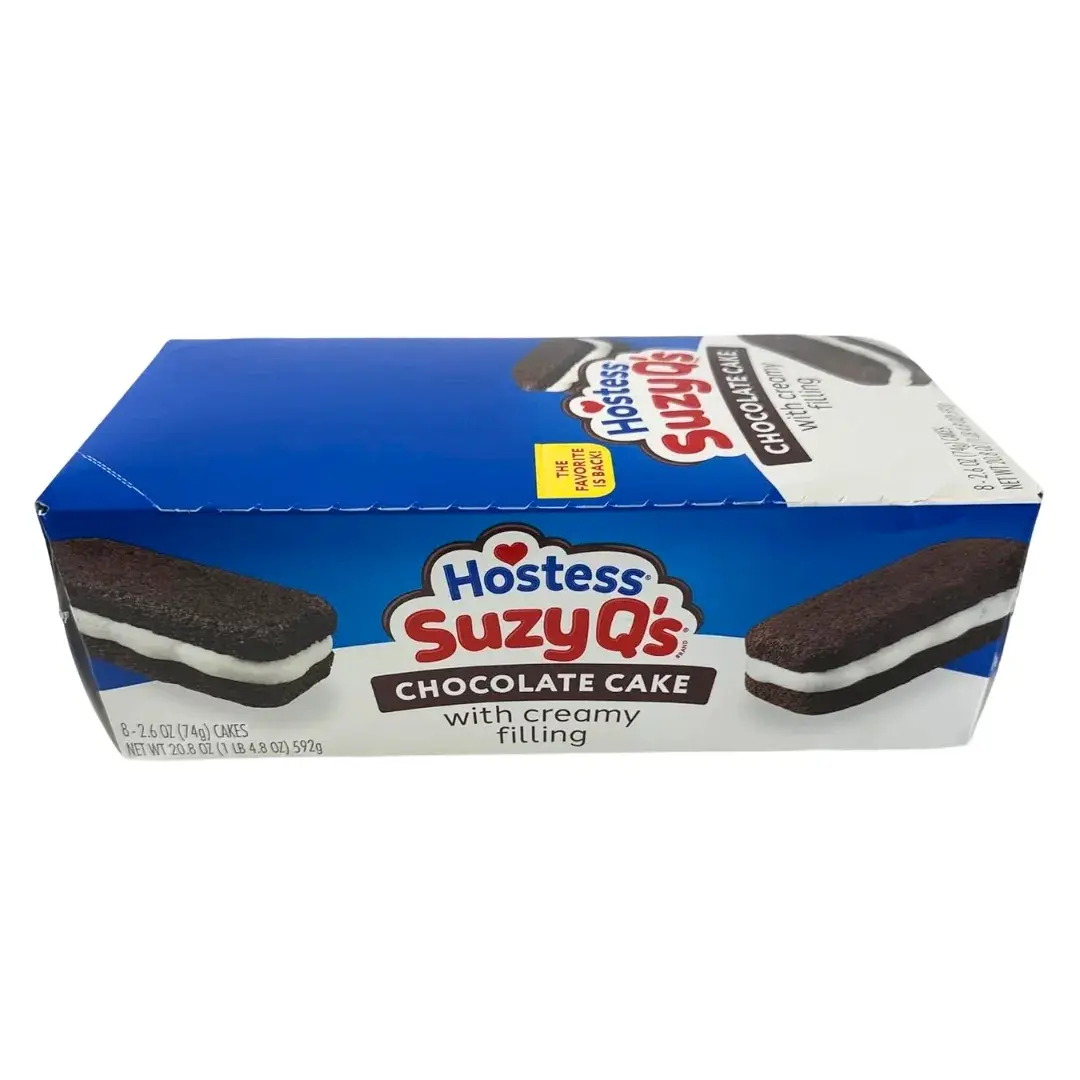 Hostess Suzy Q's Chocolate Cake with Creamy Filling - 8-Count, 20.8 oz Ambient Box, Baked Casual Snacks, Convenient Sharing Treat