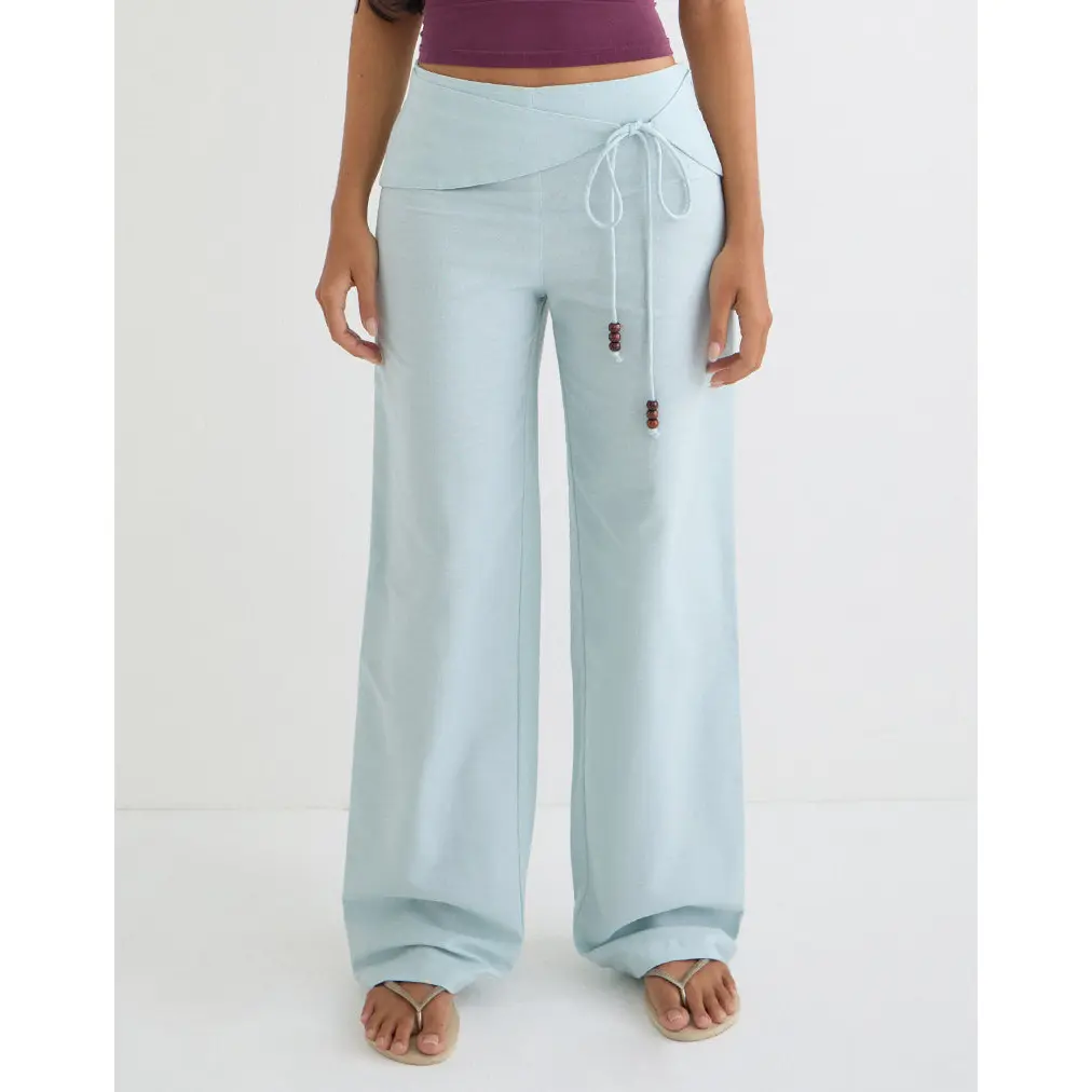 Cursa Trouser in Linen Steel Blue with Belt