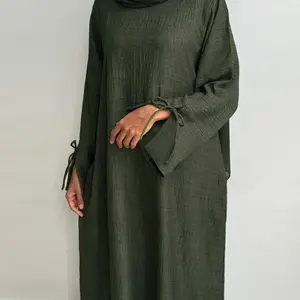 Loose Closed Abaya Dress for Women, Pullover Muslim Dress, Slit Cuffs, Casual Hijabi Outwear, Dubai Islamic Clothing, Ramadan(Sheets)