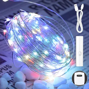 1 Pack / 2 Pack Lipstick Rechargeable Fairy Lights, Twinkle Lights Battery Operated, Mini Indoor LED String Lights with Timer for Vine, Bedroom, Christmas, Parties, Wedding, Decoration