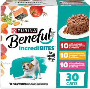 Wet Dog Food Variety Pack for Small Breeds with IncrediBites, Real Beef, Chicken, and Salmon Flavors, Nutritious Meal for Dogs, Supports Health and Vitality