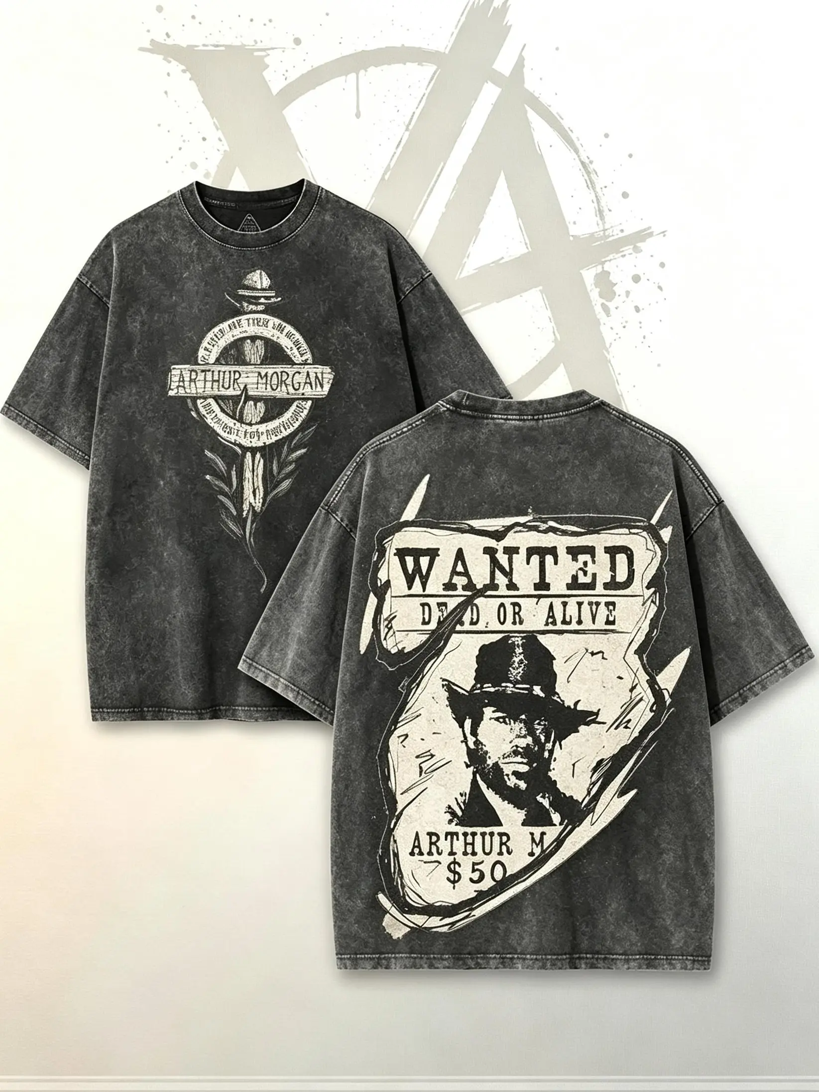[AVT]Men's Arthur Morgan Wanted Poster Distressed Streetwear T-Shirt - Red Dead Redemption Vintage Graphic, Oversized Washed Short-Sleeve Round Neck Outlaw Collector Casual Menswear Top,trendy t-shirts,invincible shirt,humor symbol TEE,funny student shirt