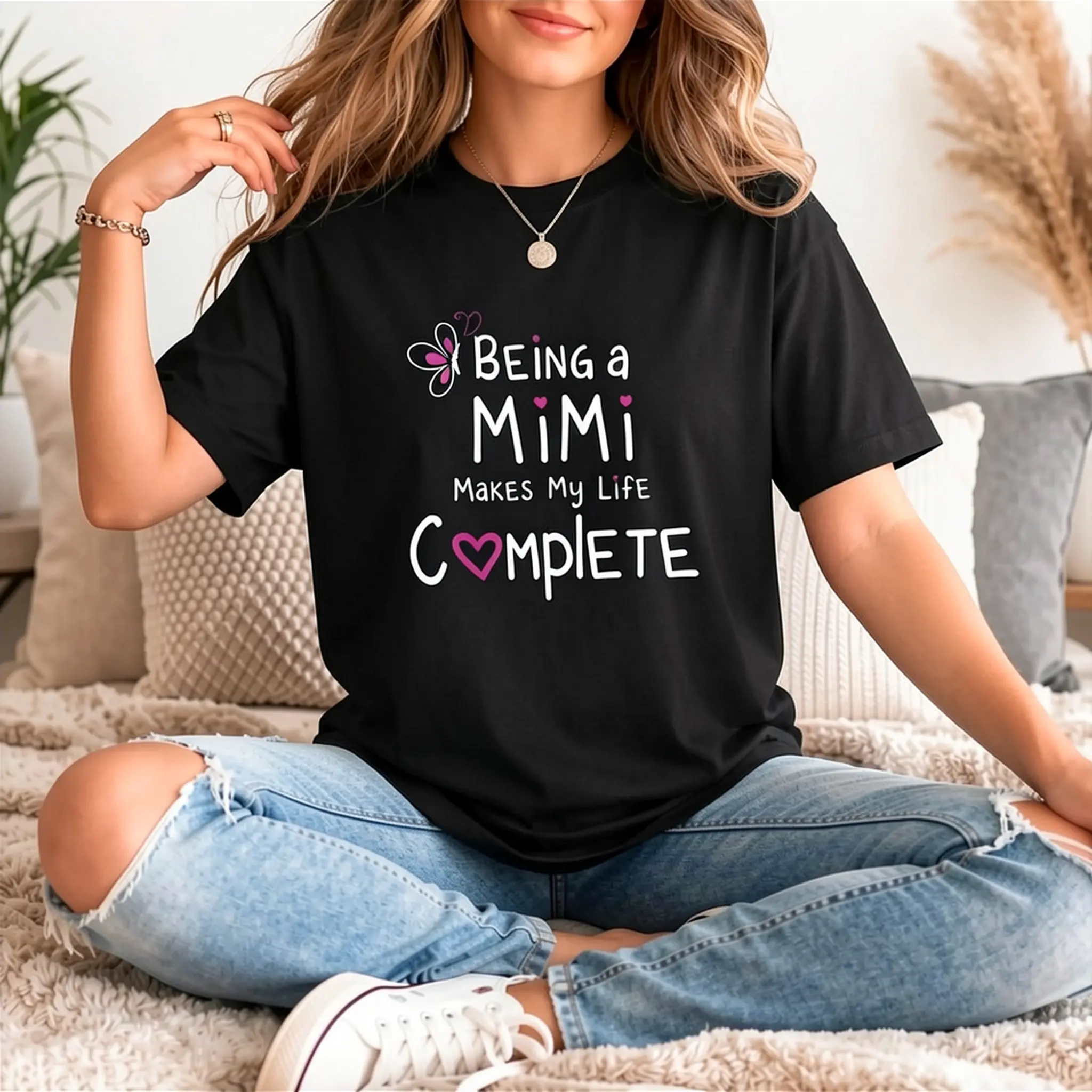 Proud Mimi Being A Mimi Makes My Life Complete T-Shirt Print T-Shirt Casual Crew Neck Short Sleeve Comfort Tee Top For Spring & Summer Women's Clothing