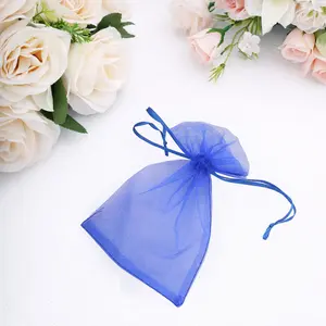 100 Pack Royal Blue Organza Drawstring Gift Bags, 4" x 6" – Wedding Party Favor Bags