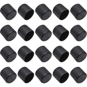 20Pcs Round Rubber Furniture Leg Caps 1"/25mm Vinyl Flexible Chair Leg Floor Protectors Covers, Plastic End Caps for Patio Indoor Furniture Legs & Railing (Black)