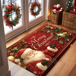 Cute Winter Santa Claus 3D Print, Welcome Mat, Indoor Outdoor Door Mat, Bedside Blanket, Soft Bathroom Mat, Small Floor Mat, Decorative Rug Mat, All Seasons