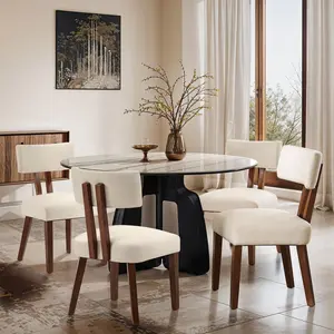 MOJAY Dining Chairs Set of 4, Mid Century Modern Kitchen Chair Linen Fabric Side Chairs with Curved Backrest for Kitchen, Dining Room, Restaurant, or Patio, Off-White