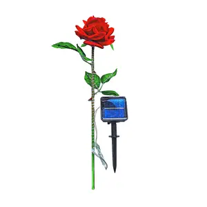 16 Lighted Red Rose Flower Artificial Love Solar Valentine Cemetery Memoriral 10140