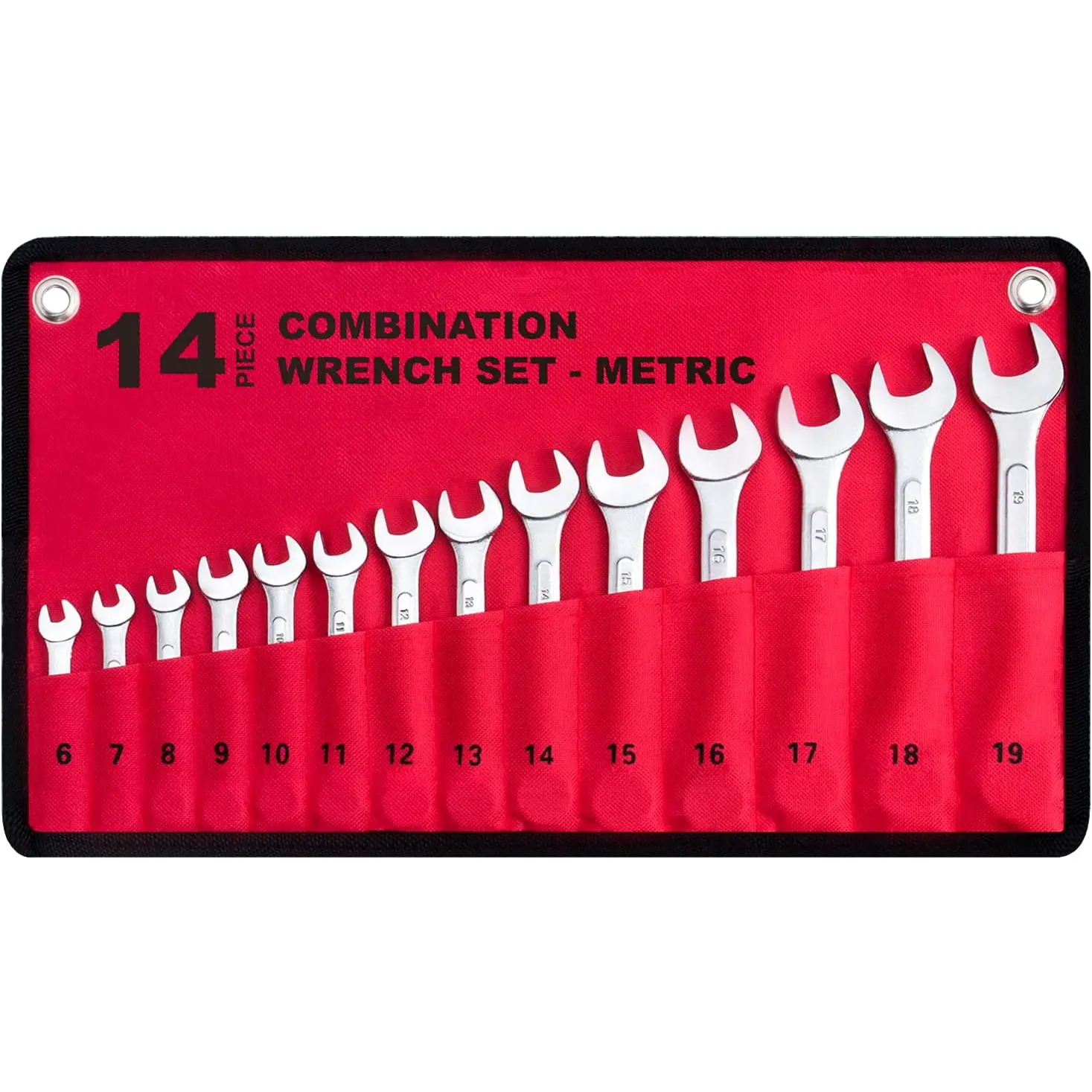 14-Piece Essential Metric Combination Wrench Set in Roll-Up Pouch, No Skipped Metric Sizes 6Mm - 19Mm | Best Value Wrench Set, Ideal for General Household, Garage, Workshop, Auto Repairs, Emergency EFFICERE