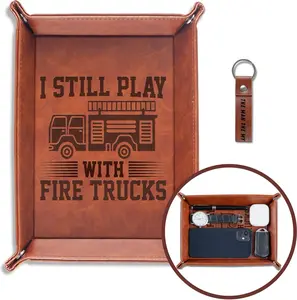 Firefighter Gifts for Men Valet Tray, I Still Play with Fire Trucks, Funny Gifts for Firefighter, Fireman, PU Leather Storage Organizer, Perfect for Birthday, Father's Day