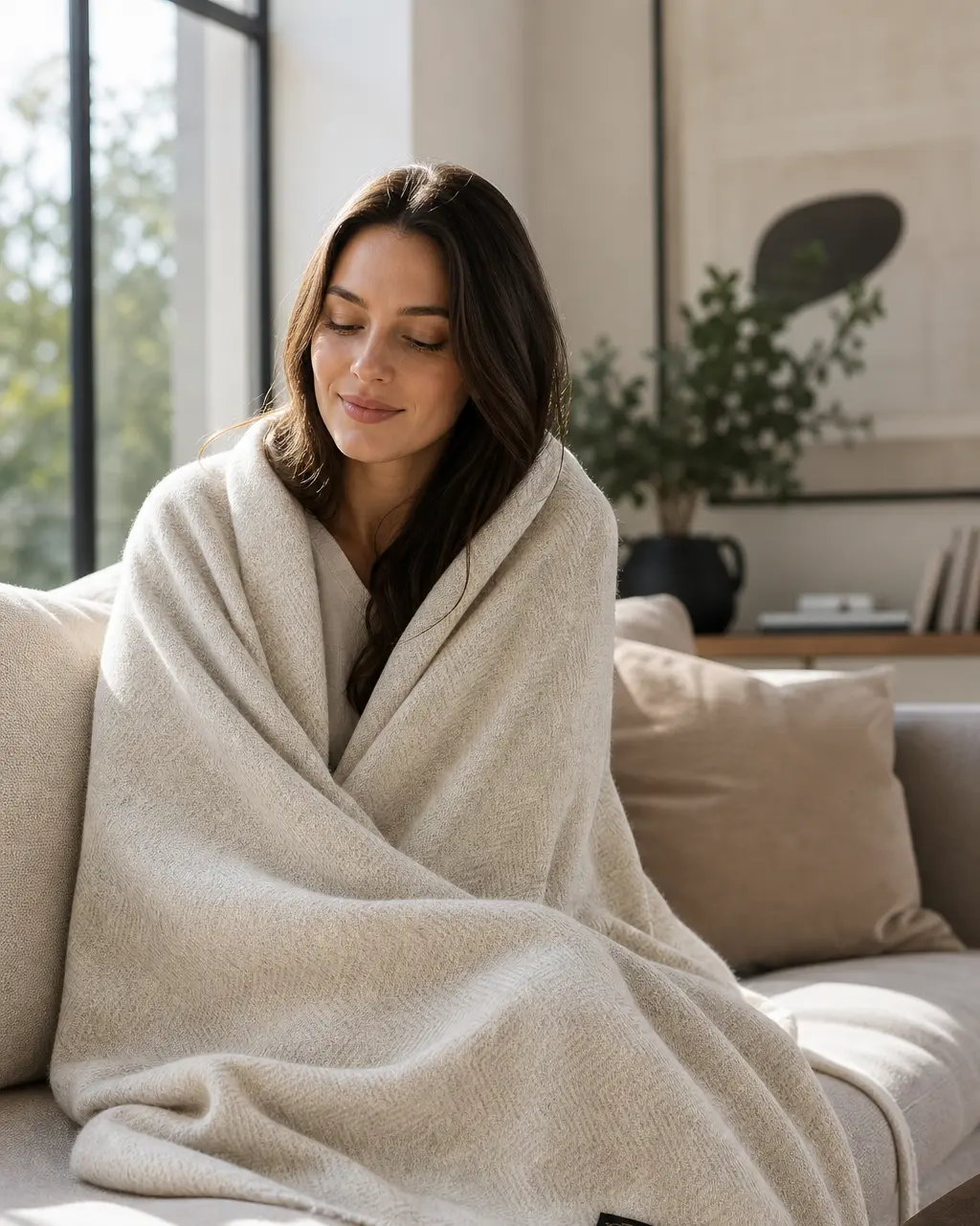 Handmade Cashmere Throw Blanket, 100% Himalayan Pure Undyed, Ivory, Cozy Sofa or Bed Throw, Luxury Home Decor, Ethically Made in India