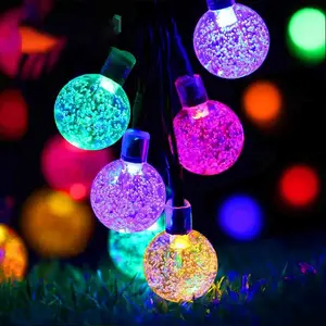 Solar String Decor Light Outdoor Waterproof, 50 LED 23Ft Bulbs Lights Crystal Globe Ball lamp with 8 Lighting Modes, Solar Powered Patio Decorative atmosphere Lights for Garden Yard Wedding Party (White, Warm White, Colorful