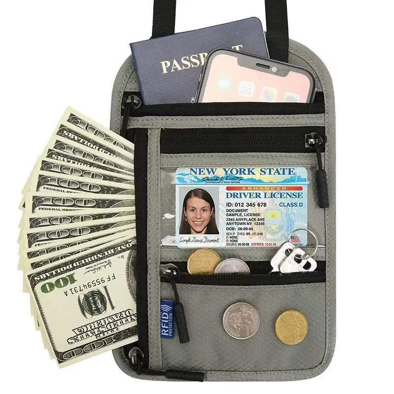 Neck Wallet,RFID Blocking Passport Holder, Easy to Conceal Travel Pouch,Multi-Functional Crossbody Wallet with Adjustable Neck Strap, Durable Nylon Storage Bag for Secure & Convenient Travel