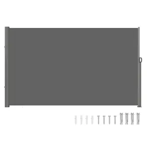 VEVOR Retractable Side Awning, 63''x 118'' Aluminum Outdoor Privacy Screen, 280g Polyester Water-proof Retractable Patio Screen, UV 30+ Room Divider Wind Screen for Patio, Backyard, Balcony, Gray