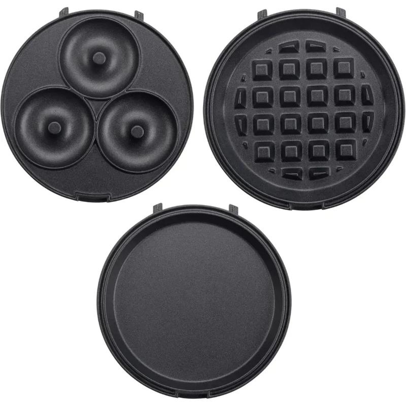 3 in 1 Mini Breakfast Maker- Make Mini Waffles Donuts Pancakes or Eggs all in 1 Multi Use Appliance- Easily Swap & Clean Interchangeable Griddle Plates- Small Electric Non Stick Baker for Any Occasion