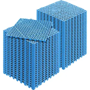 Interlocking Drainage Tile Set, 55 Pieces In Blue, 12 X 12 Inch PVC Interlocking Floor Tiles With Non-Slip Drainage Holes, Ideal For Restrooms, Bathrooms, Kitchens, Pool Decks, Showers And Other Wet Areas
