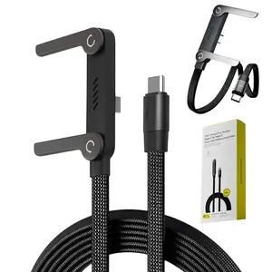 Invisible Holder Charger Cable with Stand, 240w super fast charging 2-in-1 Fast Charging Cord & Phone Stand for Gaming, Office, Car Travel, Compatible with iPhone Samsung Type-C charging cable Black