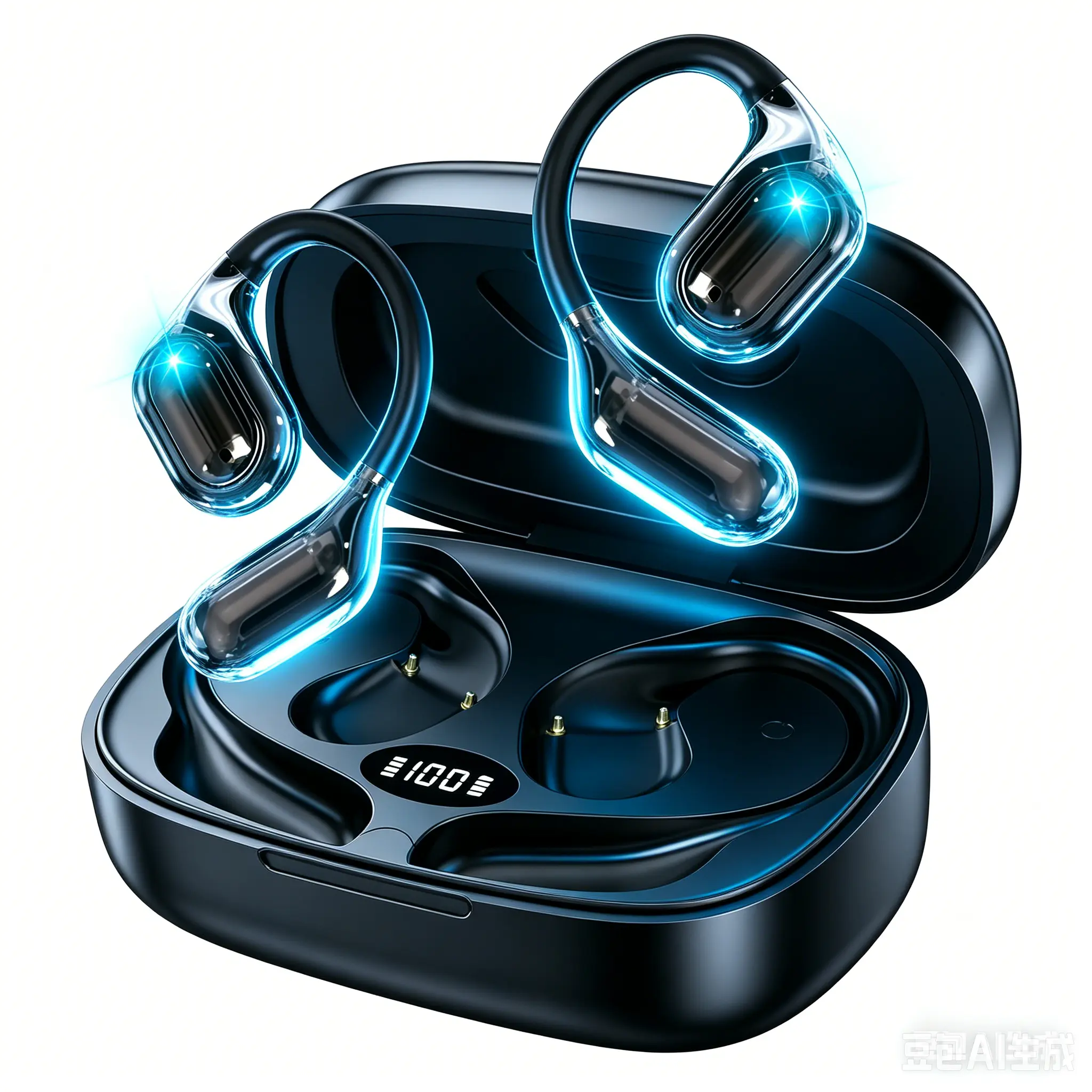 Open Ear Earbuds Support 185 Languages No Subscription,Over Ear Earbuds with Earhook,Bluetooth Headphones 5.4 with Smart Digital Display,45H Playtime,IPX6 Waterproof,Touch Control Operate Fit Cycling,Running,Workout,Language Learning