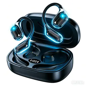 Open Ear Earbuds Support 185 Languages No Subscription,Over Ear Earbuds with Earhook,Bluetooth Headphones 5.4 with Smart Digital Display,45H Playtime,IPX6 Waterproof,Touch Control Operate Fit Cycling,Running,Workout,Language Learning