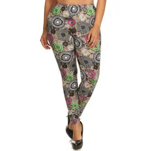 Plus Size Abstract Print, Full Length Leggings In A Slim Fitting Style With A Banded High Waist