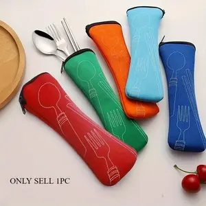 1pc Portable Tableware Storage Bag, Zipper Type, Stainless Steel Spoon Chopsticks Bag, For Teenagers And Workers At School,Canteen, Back School, For Camping And Picnic, Home Kitchen Supplies, Camping Kitchenware, Outdoor Fun Utensils
