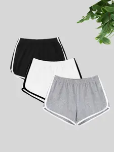 Women's Solid Color Ribbed Fitted Shorts, Casual Comfy Breathable Shorts for Daily Wear, Ladies Bottoms for Summer