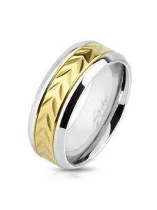 Men's Chevron Design Two Tone Wedding Ring Band Stainless Steel Yellow Gold Plated