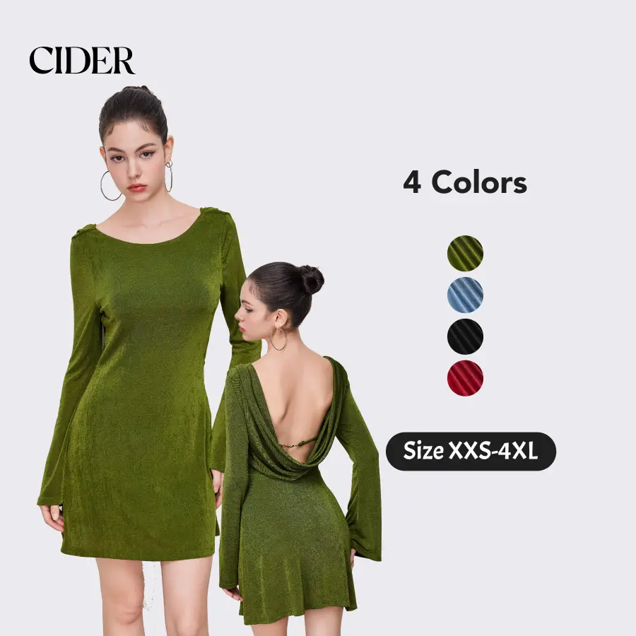 Cider Backless Mini Dress Sexy Chic Bell Sleeve Boat Neck Party Gown, Metal Chain Detail Solid Black Long Sleeve Dress for Date Night - TikTok Shop Cider Backless Mini Dress Sexy Chic Bell Sleeve Boat Neck Party Gown, Metal Chain Detail Solid Black Long Sleeve Dress for Date Night - TikTok Shop