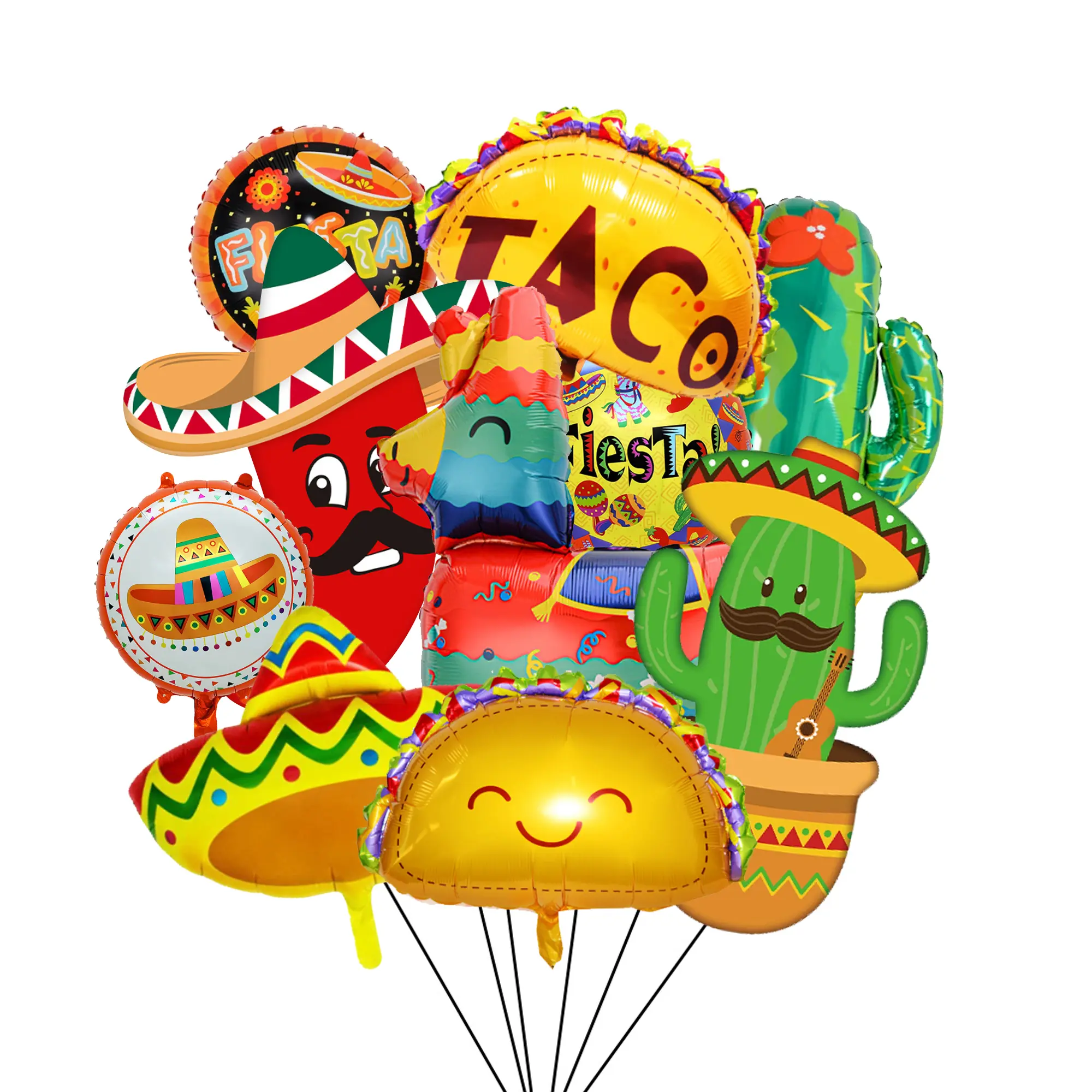 Mexican Fiesta Decorations for Fiesta Party Decorations, 10pcs Mexican Foil Balloons Mexican Fiesta Balloons Mexican Theme Balloons for Cinco De Mayo Decorations Taco Party Decoration