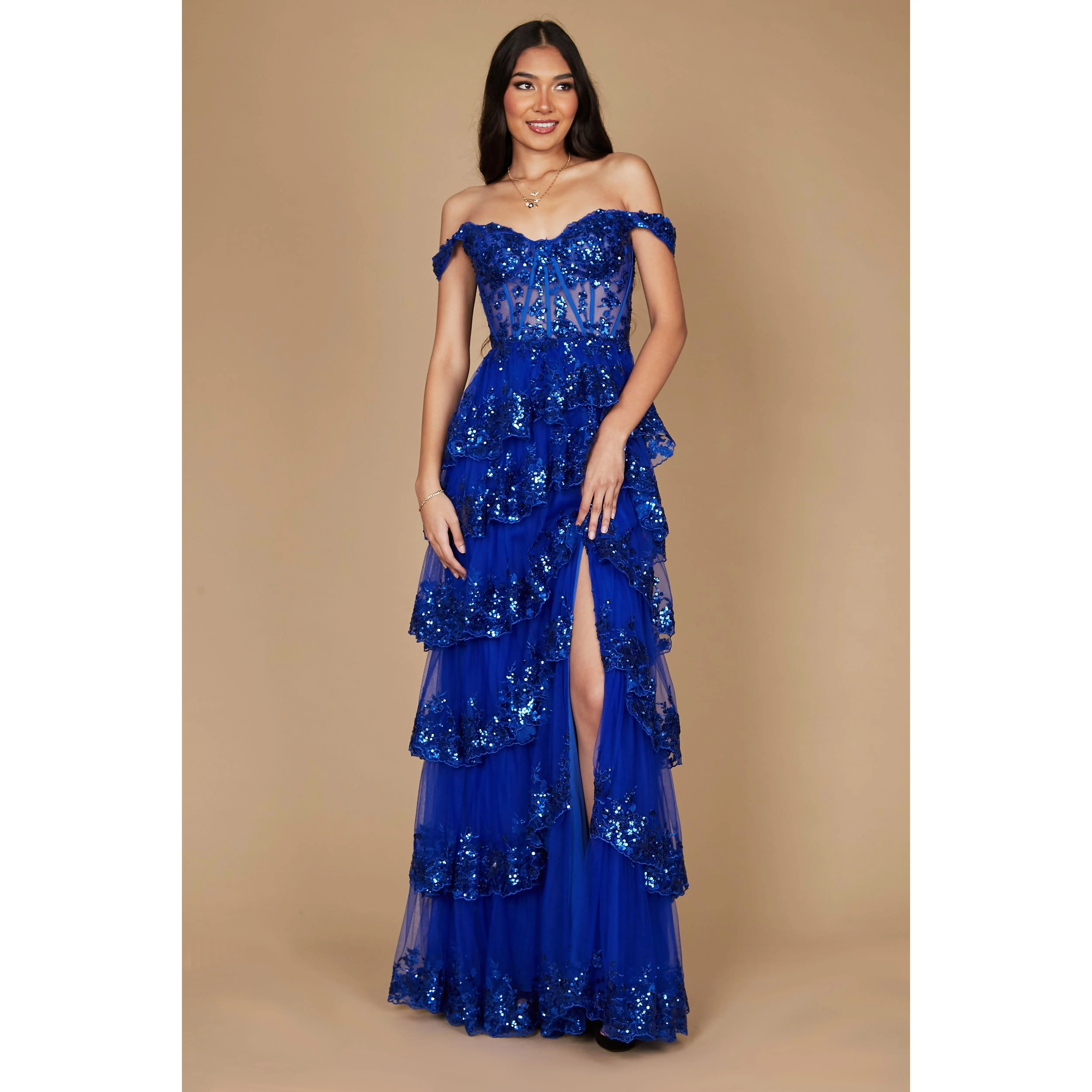 dylan & davids fitted corset long formal prom dress Fitted Corset Off the Shoulder Formal Prom Dress