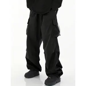 Men's Plus Size Multi-Pocket Parachute Fabric Cargo Pants - Smooth, Baggy Wide-Leg Jogger, Hypebeast Vibe, Quick-Dry, Comfy Streetwear for Daily Outdoor Casual Use