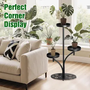 Summervibes Indoor 3 Tier Black Plant Stand, Tall Metal Plant Stand, Heavy-duty Base in the Shape of a Four-leaf Clover, Layered Modern Flower Pot Rack, Suitable for Courtyards, Patios, Living Rooms, (2Pack)