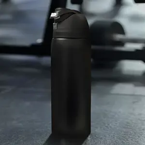 OwIa(Midnight Black) stainless steel insulated water bottle with straw,outdoor sports water bottle,double-layer vacuum bicycle water bottle-with a single-hand press to open the lid,32oz/945ml-layer vacuum insulated and ice-retaining outdoor sports kettle