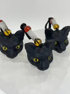 Black Obsidian Cat Keychain