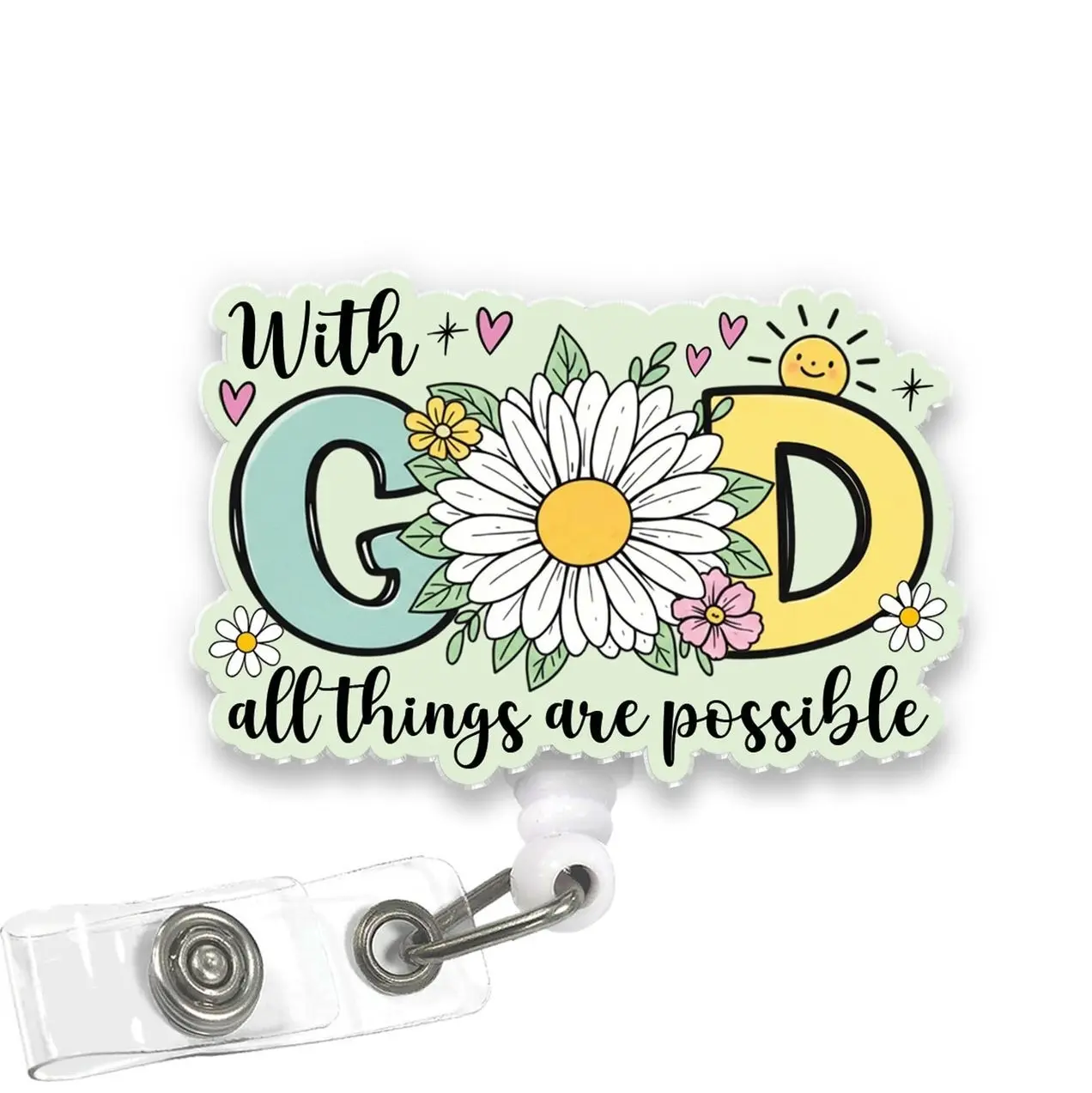 With God All Things Are Possible Badge Reel Inspirational Christian Nurse Retractable Acrylic ID Holder IG3
