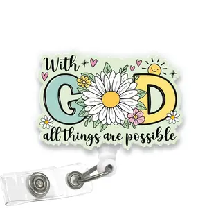 With God All Things Are Possible Badge Reel Inspirational Christian Nurse Retractable Acrylic ID Holder IG3