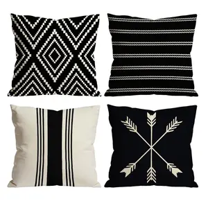 Black & White Boho Throw Pillow Covers Set of 4 | Aztec Geometric & Arrow Cushion Cases for Farmhouse & Tribal Living Room Decor 0514YB