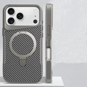 Magnetic Invisible Ring Stand Case for iPhone 17 Pro Max/16 Plus/15/14/13/12 Pro - Hard  Back Panel with Strong Grip Viewing, Shockproof Protective Cover-HN-PG01