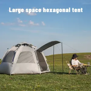 Hexagonal Auto Pop Up Camping Tent Thickened Oxford Fabric Windproof Sun Shade Tent 6 Sided Mesh Breathable Spherical Quick Open Foldable Portable Outdoor Tent Ideal For Picnic Camping Hiking Outdoor Survival Daily Outdoor Use