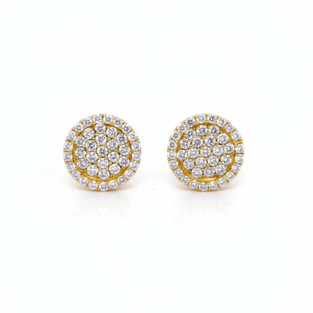 Diamond Double-Circle Stud Earrings, 18k Yellow Gold