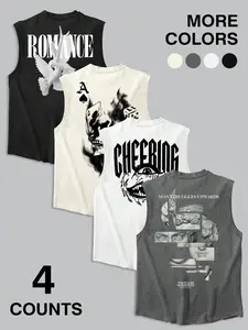Gothic Graphic Sleeveless Tank Top 4 Pack - Y2K Streetwear Muscle Tee