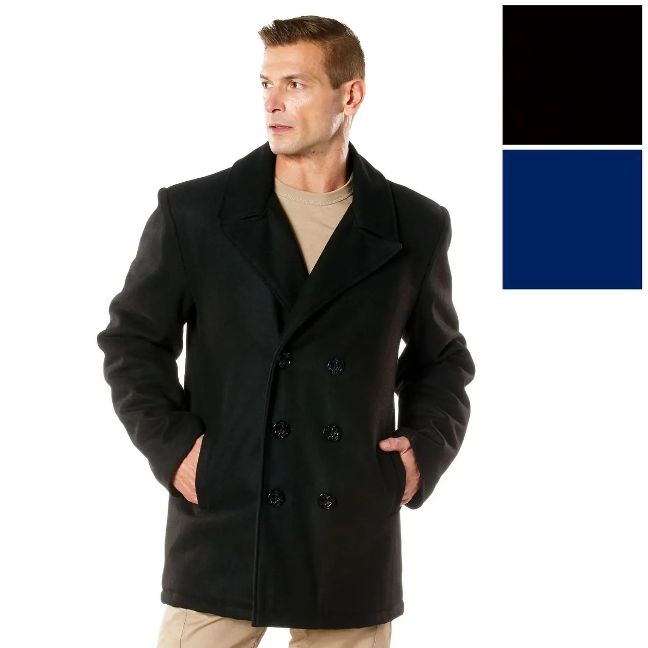 Classic Men's Peacoat, Military Style Heavyweight Soft Wool Blend Formal Outerwear, Double-Breasted Winter Jacket with Quilted Liner, Menswear, Long Sleeve