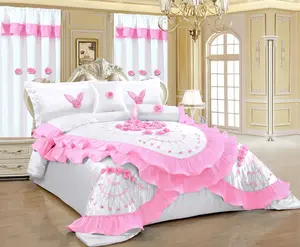 White And Pink Luxurious 7 Pcs Wedding Bedding Set