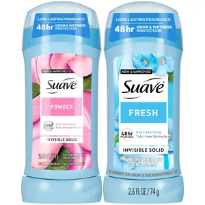 Suave Antiperspirant Deodorant for Women, Fresh & Powder Variety 2-Pack \u2013 Anti-Staining Invisible Solid Sticks, Talc-Free, 2.6 Oz Ea