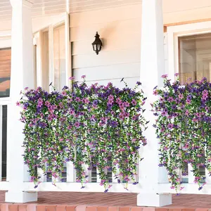 6 Pack Hanging UV Protected Artificial Morning Glory – Faux Cascading Plant for Outdoor Planters, Garden Wedding, Patio Porch, Yard and Home Decoration | Fake Flowers That Look Real for Summer