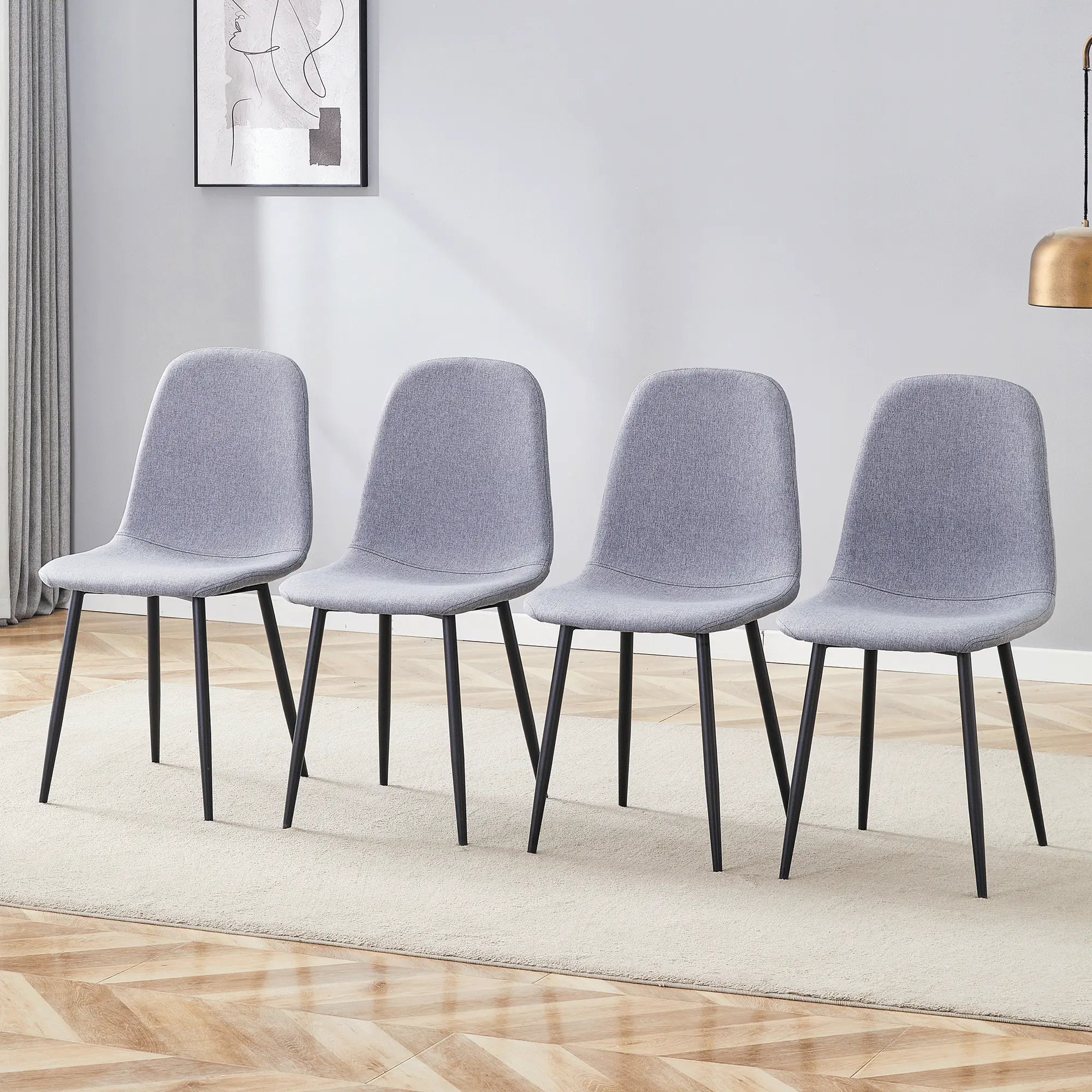 Luxury Simple Chair - Set of 4 Light Gray Linen-Cotton Material High ...