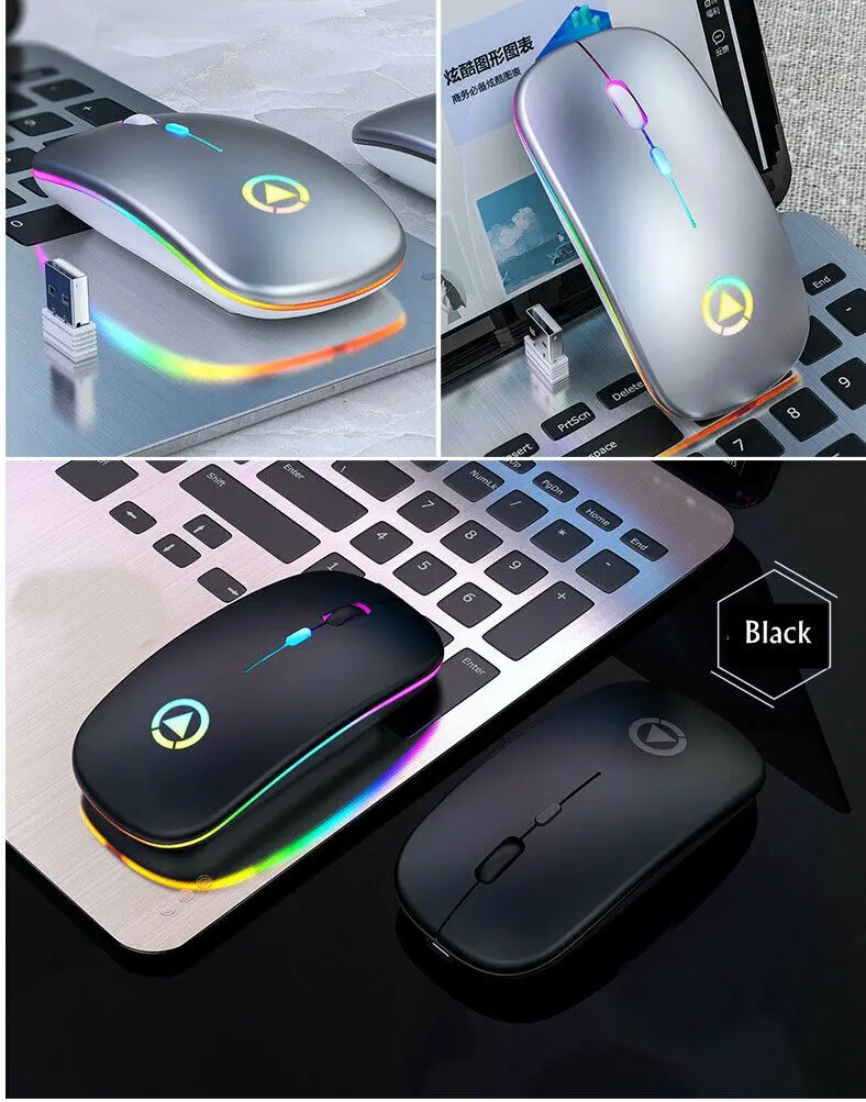 Ergonomic Mouse - 2.4GHz Wireless, Rechargeable USB, RGB Lights, 3 Adjustable DPI Speed, Auto Connection, Silent, Plug and No Need to Pair, Compatible with Laptop/PC