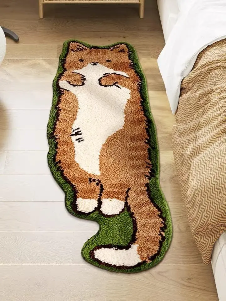 Long Cat-Shaped Yellow Comfortable Soft Cat Mat, Pet Supplies for Bedroom, Living Room Mats