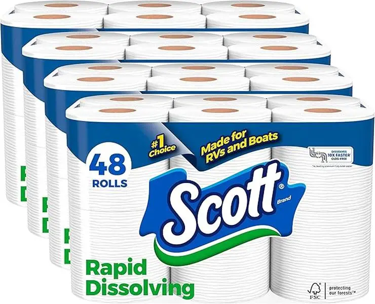 Scott Rapid-Dissolving Septic-Safe Toilet Paper, 1-Ply, 48 Double Rolls, White